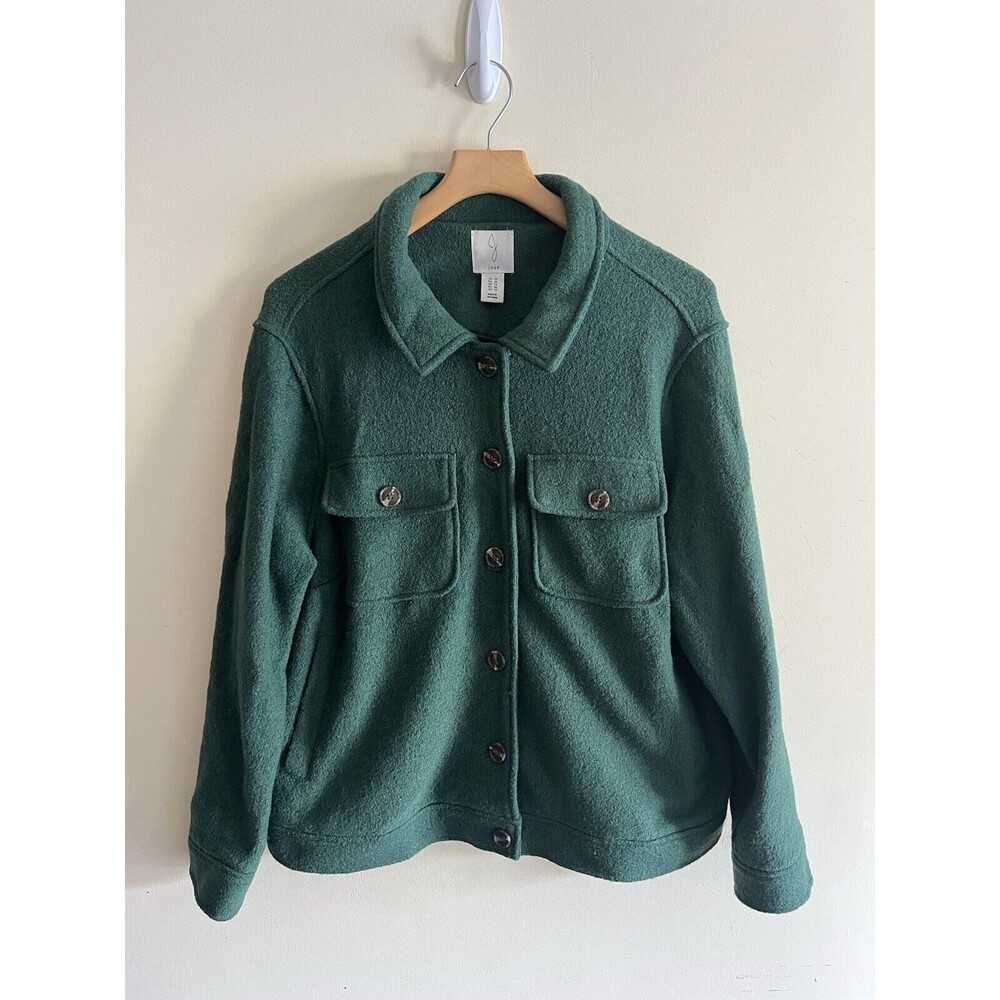 Joie Wool Blend Button Front Coat Women's Sz 1X Green Square Pockets Cozy Fall